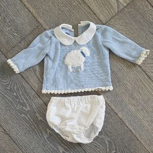 Foque Baby Blue Knit Sheep Sweater Set with Bloomers